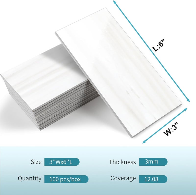 Vamos Tile 4-Piece Glossy Dolomite White Peel and Stick Backsplash Tile,3''x6'' PVC Subway Tile with White Grout, Stick on Backsplash for Kitchen/Bathroom/Fireplace - Image 2